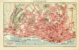 Lissabon Stadtplan Lithographie 1907 Original der Zeit