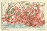 Lissabon Stadtplan Lithographie 1912 Original der Zeit