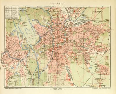 Leipzig historischer Stadtplan Karte Lithographie ca. 1902
