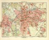 Leipzig historischer Stadtplan Karte Lithographie ca. 1904