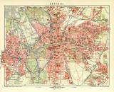Leipzig historischer Stadtplan Karte Lithographie ca. 1910