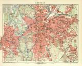 Leipzig historischer Stadtplan Karte Lithographie ca. 1912