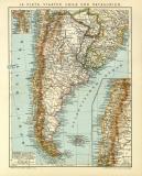 La Plata - Staaten Chile und Patagonien historische Landkarte Lithographie ca. 1911
