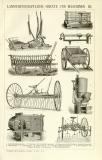 Landwirtschaft Geräte & Maschinen III. - IV. historische Bildtafel Holzstich ca. 1902