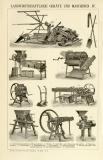 Landwirtschaft Geräte & Maschinen III. + IV. Holzstich 1908 Original der Zeit
