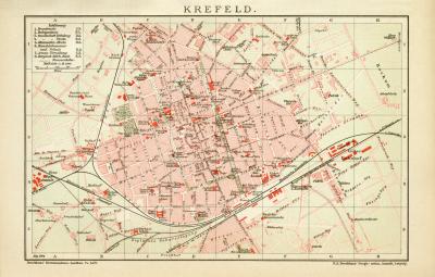 Krefeld historischer Stadtplan Karte Lithographie ca. 1904
