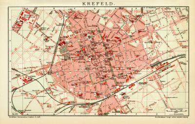 Krefeld Stadtplan Lithographie 1909 Original der Zeit