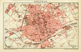Krefeld historischer Stadtplan Karte Lithographie ca. 1909