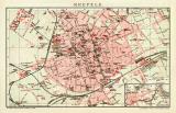 Krefeld historischer Stadtplan Karte Lithographie ca. 1912
