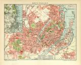 Kopenhagen historischer Stadtplan Karte Lithographie ca. 1907