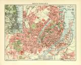 Kopenhagen historischer Stadtplan Karte Lithographie ca. 1909