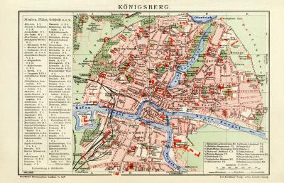 Königsberg historischer Stadtplan Karte Lithographie ca. 1906