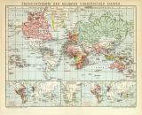 Kolonien Welt Karte Lithographie 1902 Original der Zeit
