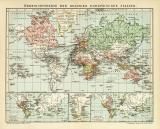 Kolonien Welt Karte Lithographie 1904 Original der Zeit