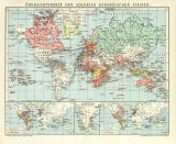 Übersichtskarte der Kolonien Europäischer Staaten historische Landkarte Lithographie ca. 1906
