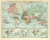 Übersichtskarte der Kolonien Europäischer Staaten historische Landkarte Lithographie ca. 1908