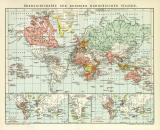 Kolonien Welt Karte Lithographie 1911 Original der Zeit
