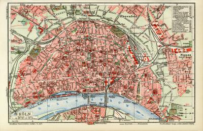 Köln Stadtplan Lithographie 1912 Original der Zeit