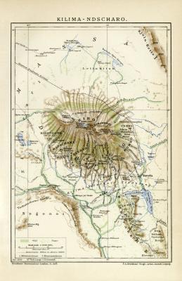 Kilimandscharo historische Landkarte Lithographie ca. 1904