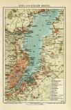 Kiel und Kieler Förde historischer Stadtplan Karte Lithographie ca. 1904
