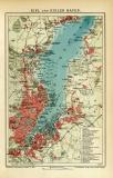 Kiel und Kieler Förde historischer Stadtplan Karte Lithographie ca. 1907