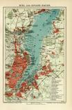 Kiel und Kieler Förde historischer Stadtplan Karte Lithographie ca. 1909