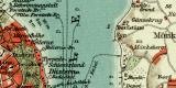 Kiel und Kieler Förde historischer Stadtplan Karte Lithographie ca. 1909
