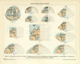 Kartenprojektionen Karte Lithographie 1909 Original der Zeit