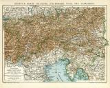 Kärnten Krain Salzburg Steiermark Tirol und Vorarlberg historische Landkarte Lithographie ca. 1902