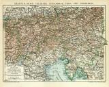 Kärnten Krain Salzburg Steiermark Tirol und Vorarlberg historische Landkarte Lithographie ca. 1908