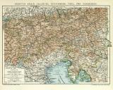 Kärnten Krain Salzburg Steiermark Tirol und Vorarlberg historische Landkarte Lithographie ca. 1910