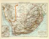 Kapkolonien historische Landkarte Lithographie ca. 1904