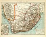 Kapkolonien Afrika Karte Lithographie 1909 Original der Zeit