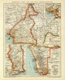 Kamerun Togo und Deutsch - Südwestafrika historische Landkarte Lithographie ca. 1908