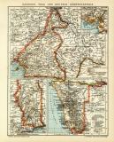 Kamerun Togo und Deutsch - Südwestafrika historische Landkarte Lithographie ca. 1909