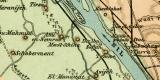 Kairo und die Pyramidenfelder historischer Stadtplan Karte Lithographie ca. 1905