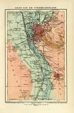 Kairo und die Pyramidenfelder historischer Stadtplan Karte Lithographie ca. 1910
