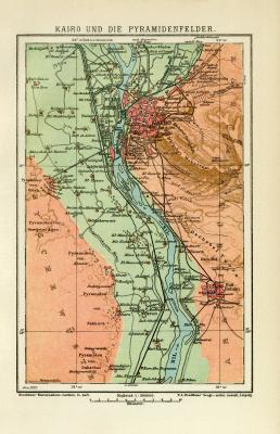 Kairo Pyramiden Lithographie 1912 Original der Zeit