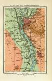 Kairo und die Pyramidenfelder historischer Stadtplan Karte Lithographie ca. 1912