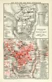 Das alte und das neue Jerusalem historischer Stadtplan Karte Lithographie ca. 1906
