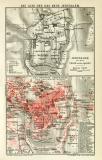 Das alte und das neue Jerusalem historischer Stadtplan Karte Lithographie ca. 1912