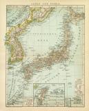 Japan und Korea Karte Lithographie 1899 Original der Zeit