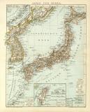 Japan und Korea Karte Lithographie 1901 Original der Zeit