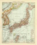 Japan und Korea Karte Lithographie 1904 Original der Zeit