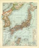 Japan und Korea Karte Lithographie 1905 Original der Zeit