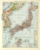 Japan und Korea historische Landkarte Lithographie ca. 1906