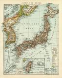 Japan und Korea Karte Lithographie 1912 Original der Zeit