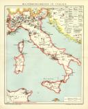 Militärdislokation in Italien historische Militärkarte Lithographie ca. 1909