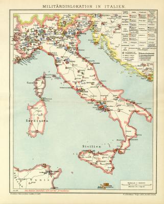 Militärdislokation in Italien historische Militärkarte Lithographie ca. 1911