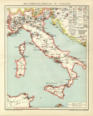 Militärdislokation in Italien historische Militärkarte Lithographie ca. 1912